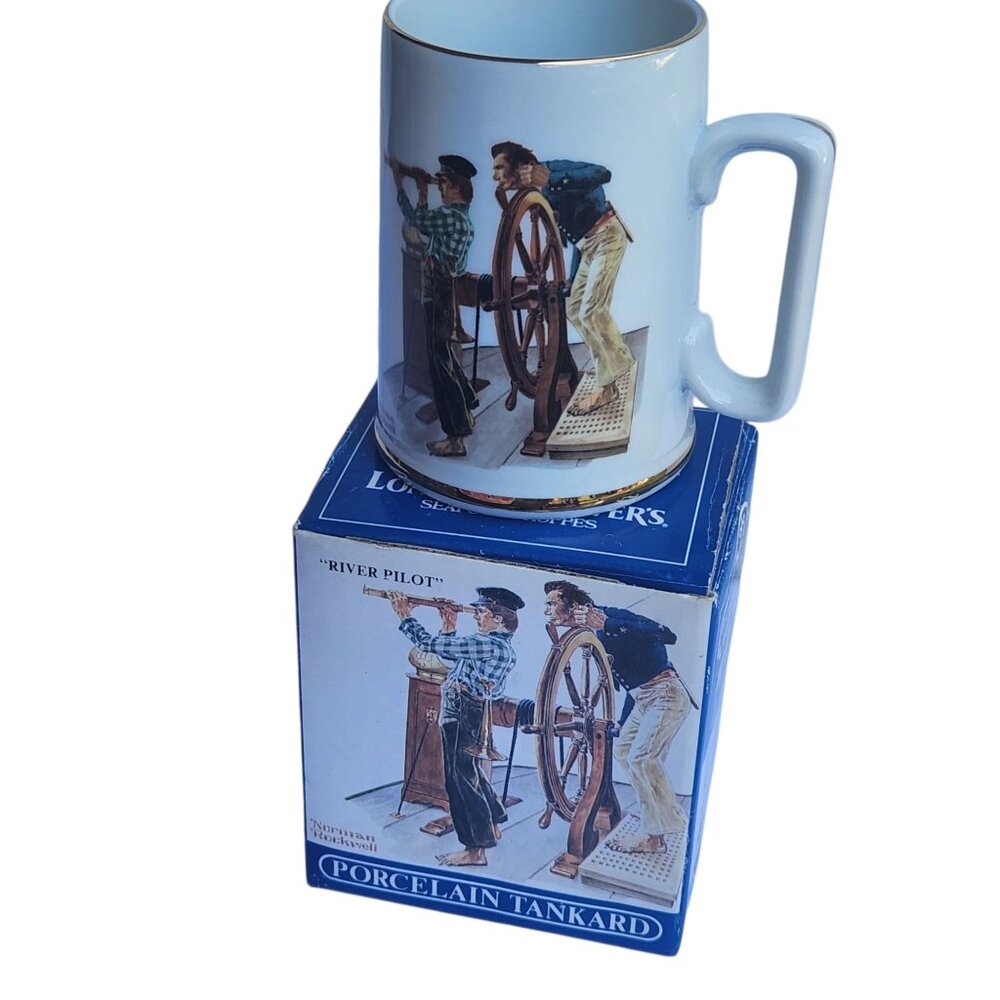 Norman Rockwell River Pilot Porcelain Tankard Gold Trim Long John Silver Promoti